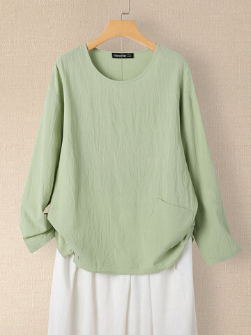 Solid Pocket Frog Button Blouse