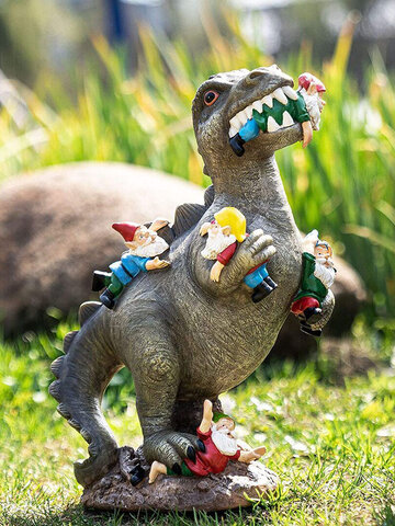 1PC Dinosaur Eating Gnomes Dwarfs Garden Art Outdoor Ornament Tyrannosaurus Kids Toys Creator Animals