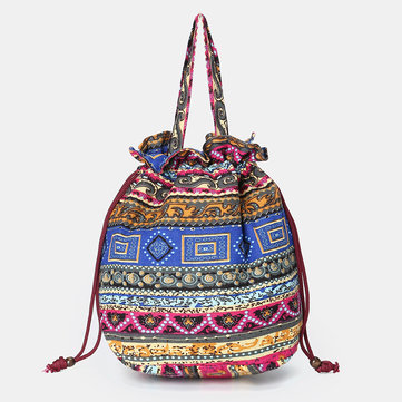 Ethnic Canvas String Bucket Bag