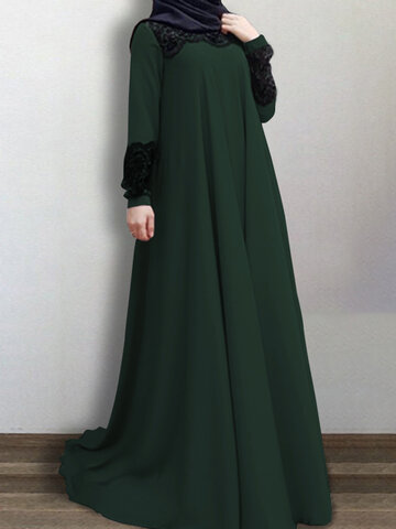 Solid Color Lace Muslim Dress