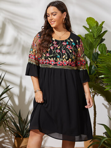 Flower Embroidered Lace Dress