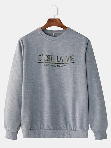 French Word Printed Round Neck Sports Hoodie