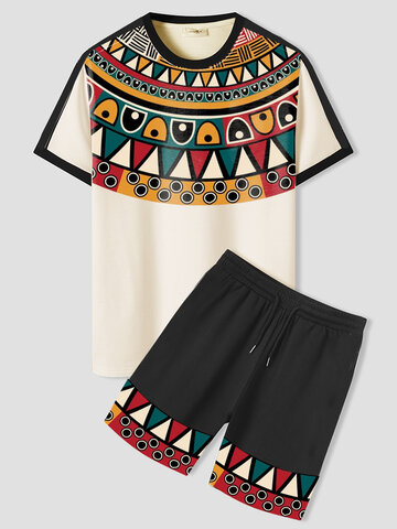 Ethnic Pattern Patchwork Drawstring Outfits