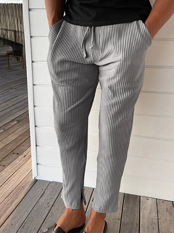 Textured Solid Split Cuff Pants