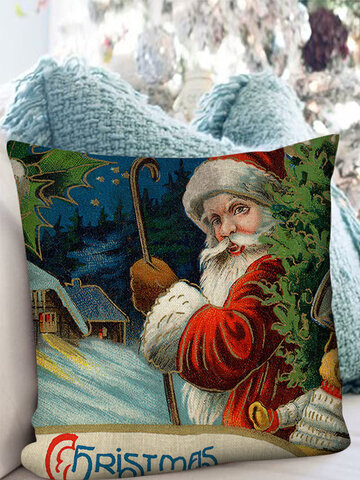 1 PC Linen Christmas Santas Claus Decoration In Bedroom Living Room Sofa Cushion Cover Throw Pillow Cover Pillowcase