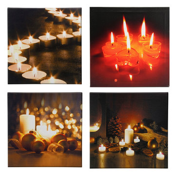 

LED Light Flickering Candles Canvas Picture, White