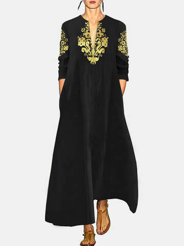 Ethnic Printed V-neck Maxi Dress