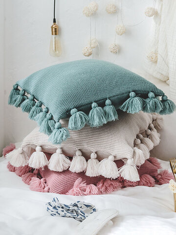Nordic Style Knitted Fringed Lantern Ball Throw Pillowcase