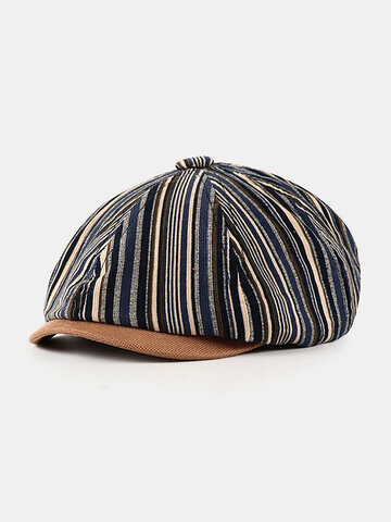 Stripe Pattern British Style Autumn Winter Keep Warm Newsboy Hat