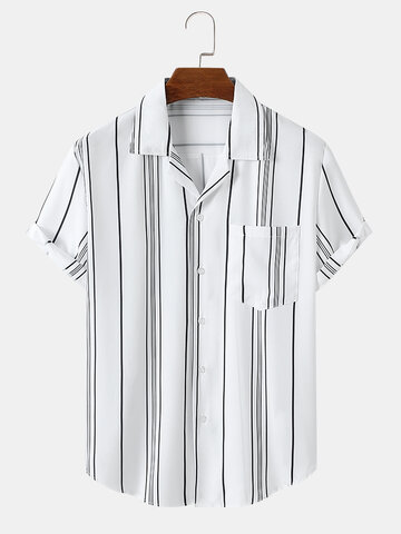 Striped Revere Collar Pocket Shirts