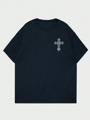 Cross Print Crew Neck T-Shirts