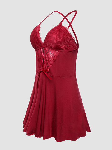 Sexy Lace Bowknot Nightgown Dresses