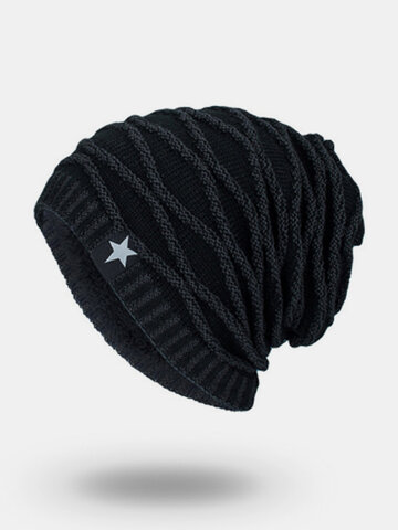 Men's Knit Wool Hat Warm Beanie With Five-star Pattern