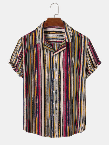 Colorful Striped Print Revere Collar Shirts
