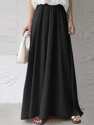 Solid A-line Long Skirt