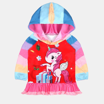 Girl's Striped Unicorn Print Hoodie For 3-11Y