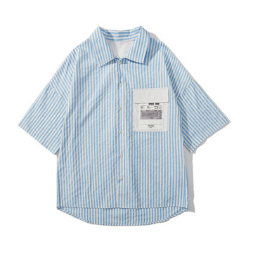 

Luoye Luoye Season New Men's Loose Striped Stitching Shirt 705
