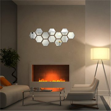 

DIY 3D Home Mirror Hexagon Vinyl Removable Wall Sticker Decal Art Bedroom Living Room Home Decor, Red silver gold black