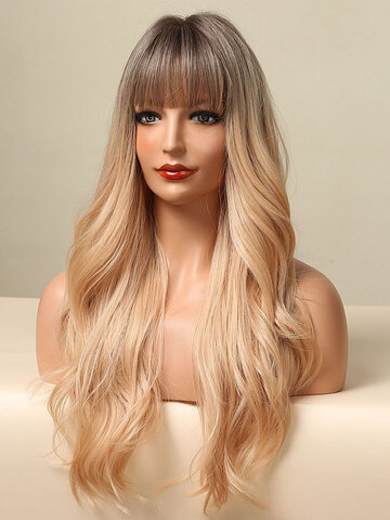 Gray-gold Gradient Color Wavy Curly Synthetic Wig