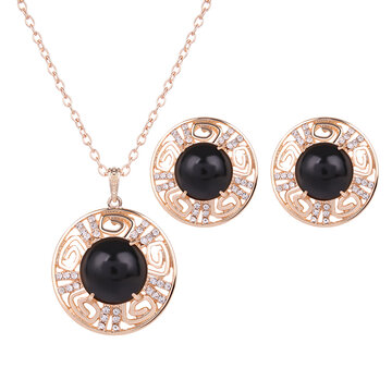Elegant Jewelry Set Pearl Rhinestone Circle Earrings Necklace Set