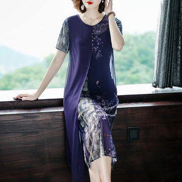 

Chinese Style Improved Hanfu Women's New Daily Fake Two Pieces Of Cold Printing Dresses