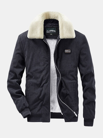 Men’s Corduroy Borg Collar Zip Up Plush Lined Warm Casual Jacket