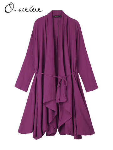

O-NEWE Irregular Cotton Cardigan, Khaki purple red red
