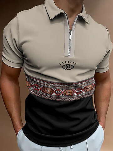 Ethnic Geo Patchwork Golf Shirts