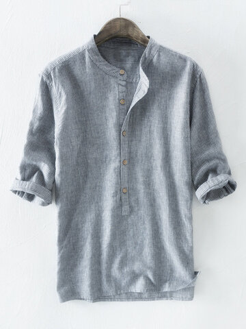Cotton Striped Printed Henley Shirt