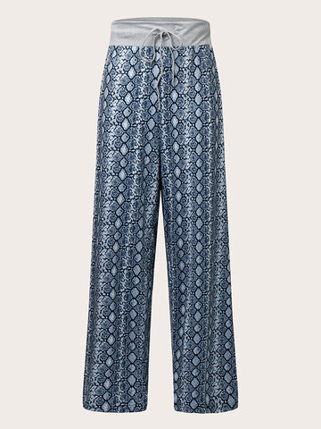 Snakeskin Print Knotted Wide Leg Pants