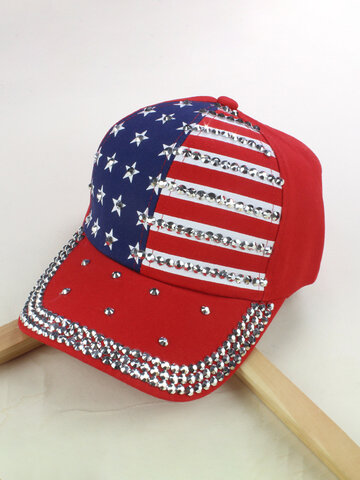 American Flag Diamond Denim Baseball Cap Washed Hat