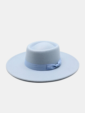 Unisex Bandage Bowknot Concave Top Fedora Hat