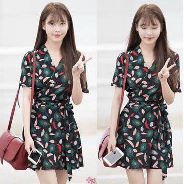 

Very Immortal French Niche Dress With New Women's Waist Slimming French Retro Print Skirt