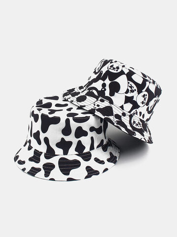 Cow Pattern Printed Fisherman Hat Double-sided Buket Hat Sun Hat