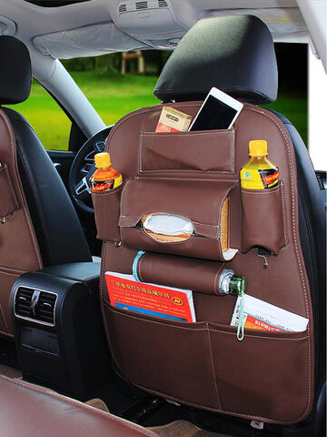 Leather Multi-Pocket  Car Seat Back Bag Organizer Storage Phone Cup Tissue Holder 