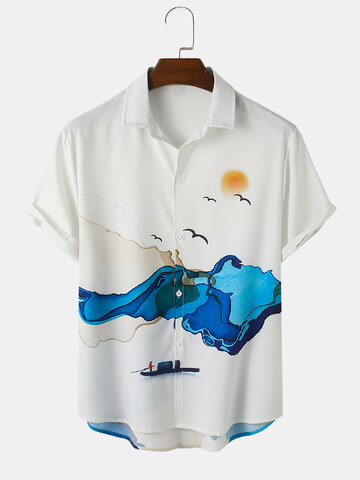 قميص شينوزيري بطباعة المناظر الطبيعية