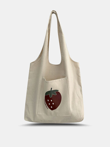 Large Capacity Canvas Brief Fruit Print Handbag