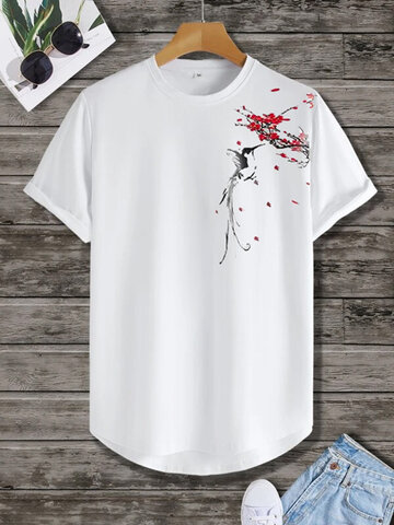 Plum Bossom Bird Print T-Shirts
