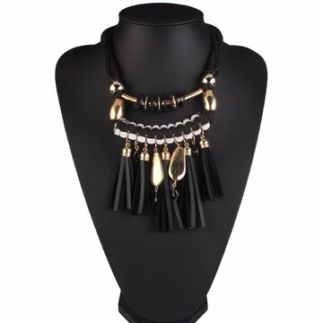 Collier pompon vintage collier de perles en cuir pompon pour femme