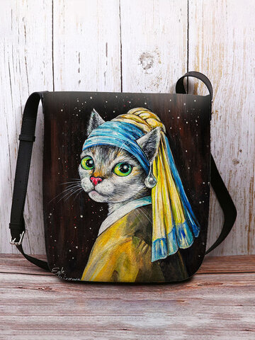 Cat With a Pearl Earring Pattern Print Crossbody Bag