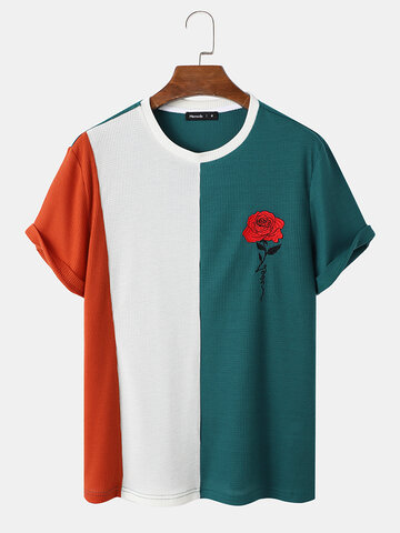 Rose Embroidered Patchwork T-Shirts