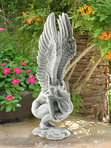 1 PC Harz Vintage Hold Legs Angel Memorial Redemption Statue Handwerk Engelsflügel Skulptur Outdoor Garten Figur Handwerk Dekoration