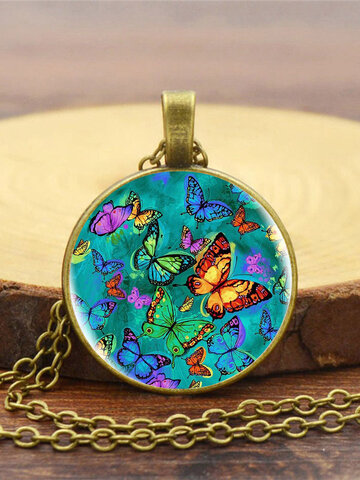 Collier à pendentif papillon multicolore