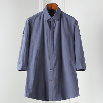 

E-commerce Season New Cotton Shirt Men's Seven-point Sleeve Shirt Handsome Slim Shirt Men