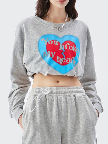 Heart Slogan Print Sweatshirt