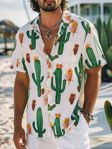 Camisas con cuello de solapa y estampado de paisaje de cactus