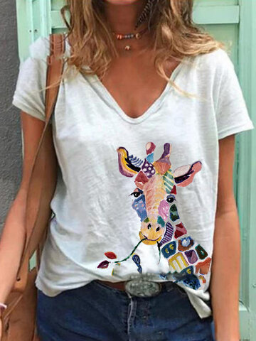 Camiseta de manga curta com estampa de girafa