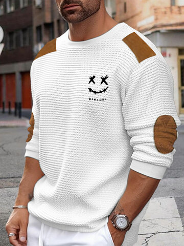 Smile Embroidered Patchwork Sweatshirts