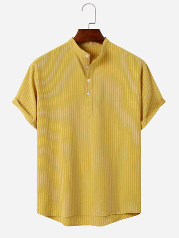 Pinstripe Stand Collar Henley Shirts