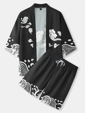 Japanese Cloud Print Kimono Outfits
